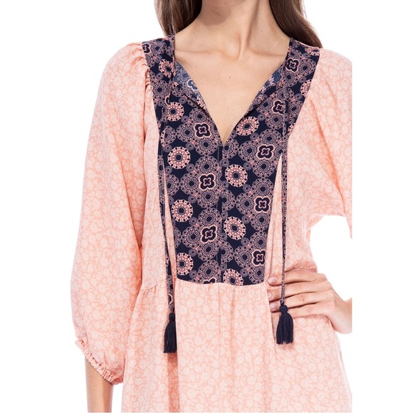 NEW bobeau Coral Babydoll Dress with Tie Tassels - Picture 3 of 9